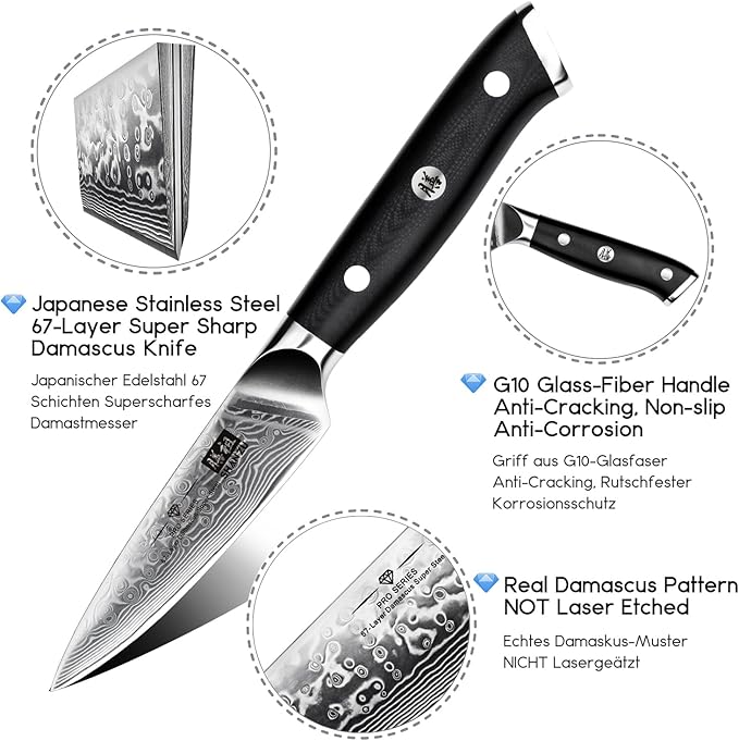 SHAN ZU 4 In Damascus Paring Knife, Professional Extra Sharp Kitchen Knife | Japanese High Carbon Super Steel Kitchen Knives Carving Knife with Gift Box