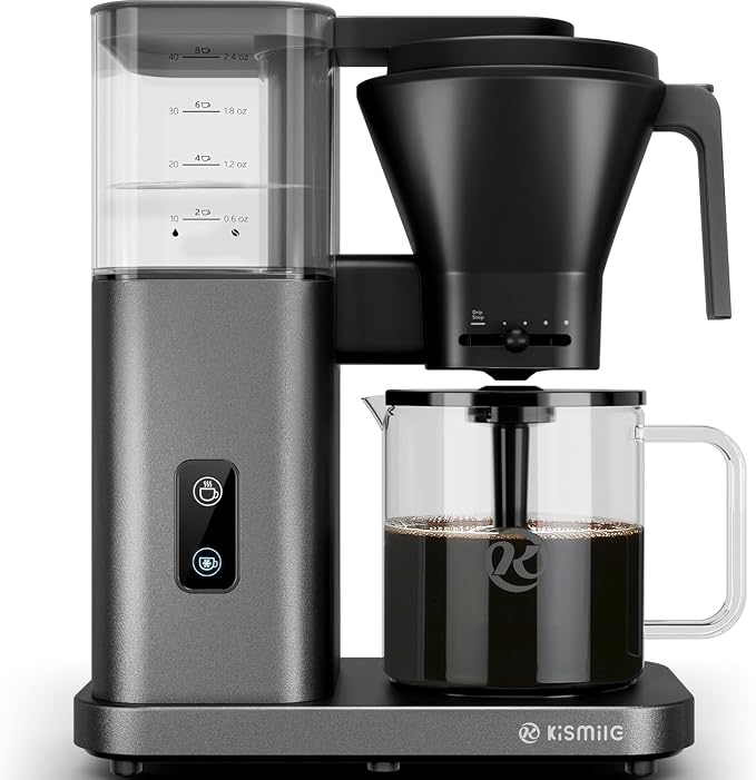 Kismile SCA-Certified 8-Cup Drip Coffee Maker with Pour-Over Control | 3-Second Heating at 197–205°F, Adjustable Flow, Removable 1.25L Water Tank, 20-Min Cold Brew and 40-Min Keep Warm
