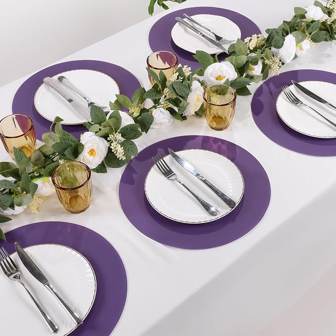 SHACOS 100 PCS Round Paper Placemats 13 inch Disposable Paper Place Mats for Dinner Wedding Birthday Party Festival Table Decoration Indoor Outdoor, Purple (Pack of 2)