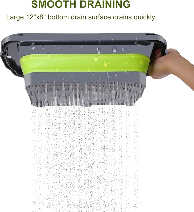 QiMH Colander Collapsible, Over Sink Silicone 9 Quart(8.5L) Extra Large Kitchen Strainers with Extendable Handles, Veggies, Fruit and Pasta Foldable Strainer, BPA Free, Kitchen Essential