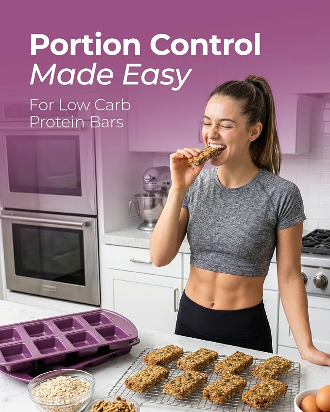 CARTMAN 2-Pack 8-Cavity Mini Loaf Pans, Carbon Steel Bread Pan Set, Purple | Includes spatula & brush, 0.6mm carbon steel, nonstick release, for banana bread, mini meatloaf, ideal for keto & meal prep