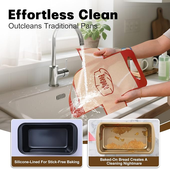 Loaf Pan with Liners Set: Nonstick 9 x 5 Inch Bread Pan for Homemade Baking | 2-Pack for Homemade Oven Baking - Rectangular Baking Tray for Kitchen Home Baker Make Sourdough Banana Sandwich 9x5 Brioche