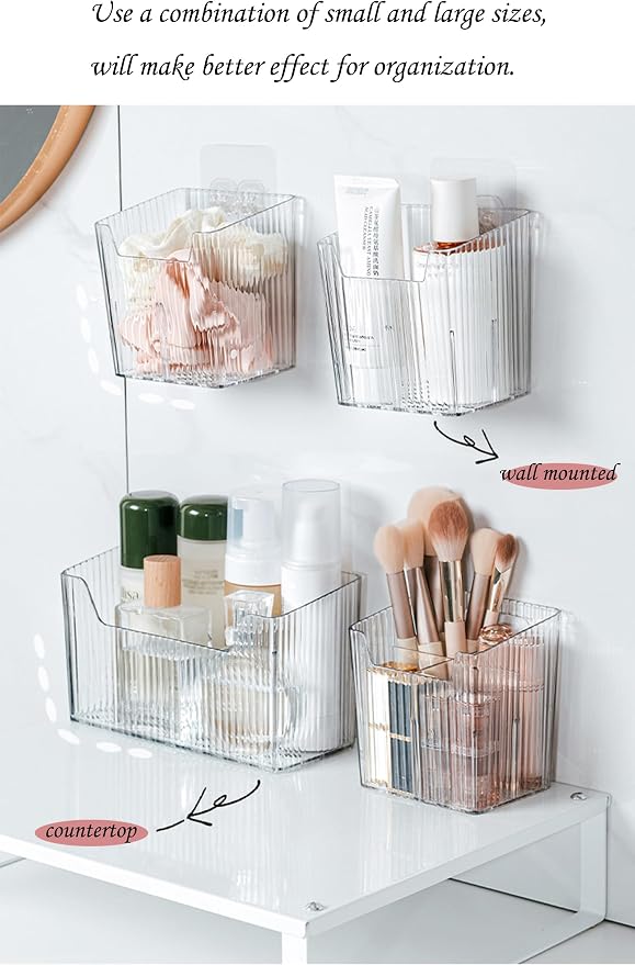 Lae Nuvole 2Pcs Storage Organizer Bins, Wall Mount Toothbrush Holder, Green | with Dividers & 4 Adhesive Pads, No Drill, Renter Friendly, BPA-Free PET; Fits Bathroom, Apartment, RVs, Cabinet/Pantry Door