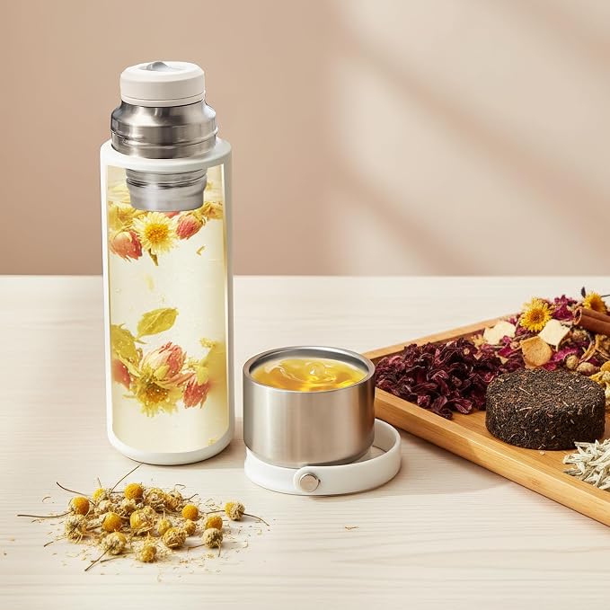 16 oz Stainless Steel Tea Infuser Bottle with Lid double as Tea Cup,Fruit Infuser Insulated Water Bottle,Leak Proof Travel Coffee Mug with Handle
