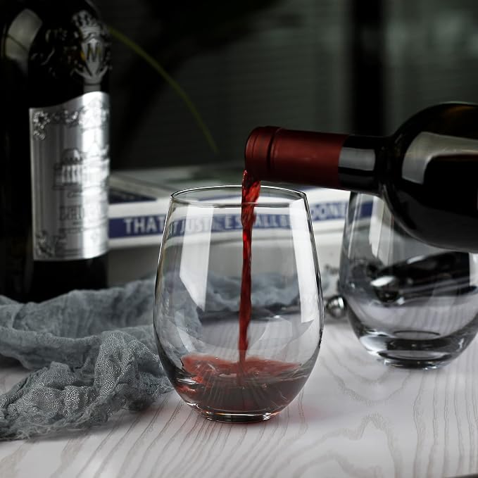 LUXU Wine Glasses Large Stemless Wine Glasses,20 oz,Set of 4 | Grey Juice Drinking Glasses,No Stem Glass Beverage Cups,All-Purpose Water Glasses for Ice Coffee,Tea,Red or White Wine