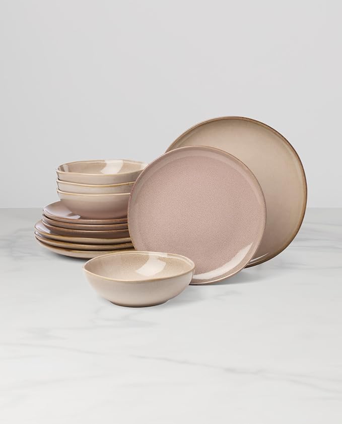 Oneida Organic Shades Clay Stoneware 12-Piece Dinnerware Set for 4 | dishwasher safe | plates and bowls sets for kitchen and dining | 10.25 inch plate, dish set, dishes | 2 inch, 28oz