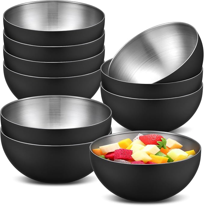 Nuogo 10 Pcs 5.9 Inch Black Bowls Stainless Steel Esthetician Facial Bowls | Multi-use for Spa Facials Baking Serving, Christmas Wedding Decor, Professional Mixing Prep, Salad Fruit Candy Display Bowls