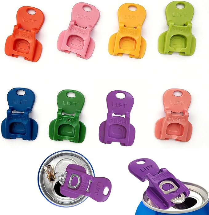 8PCS Colorful Can Tab Openers & Leak-Proof Drink Covers | One-Hand Soda Can Opener and Reusable Protector Caps for Coke, Beer, Soda, and Aluminum Cans for Parties, BBQ, Camping&Travel