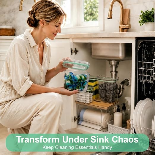 5-in-1 Trash Bag Dispenser, Laundry & Dishwasher Pods Storage Container | Space-Saving Under Sink Garbage Bag Dispenser for 13/30/33 Gallon Bags & Laundry Room Storage. Home Organization Must Haves!
