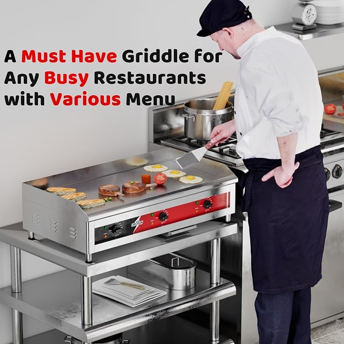 CROSSON ETL Listed 36"*16" Large Commercial Electric Countertop Griddle,Flat Top Heavy Duty Griddles with Non-Stick 1/2" Thick Iron Cooking Plate for Restaurant use-240V/6600W (EG-918C)