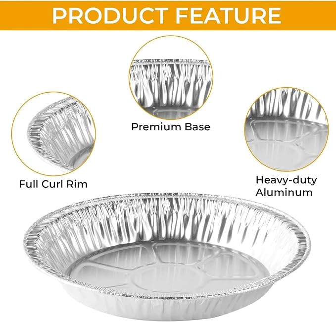 Aluminum Foil Pie Pans, 8 inch Tart Tins, 50 ct. | Made in USA, 7" Inner Diameter, Disposable Foil, Freezer & Oven Safe, For Pies, Quiche & Tarts