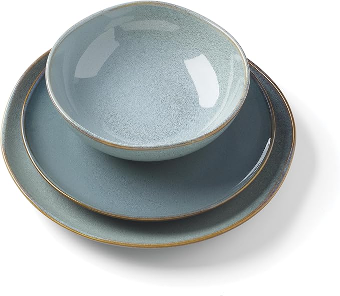 Oneida Organic Shades Blue Stoneware 18-Piece Dinnerware Set for 6 | dishwasher safe | plates and bowls sets for kitchen and dining | 10.25 inch plate, dish set, dishes | 2 inch, 28oz