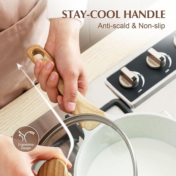 SENSARTE White Ceramic Nonstick Saucepan with Lid Set, Small Cooking Pot with Stay Cool Handle, Induction Compatible Saucepot, White Granite Coating, PFOA/PFAS Free, 2.0 + 2.5QT | Cooking Pot with Stay Cool Handle, Induction Compatible Saucepot, White ...
