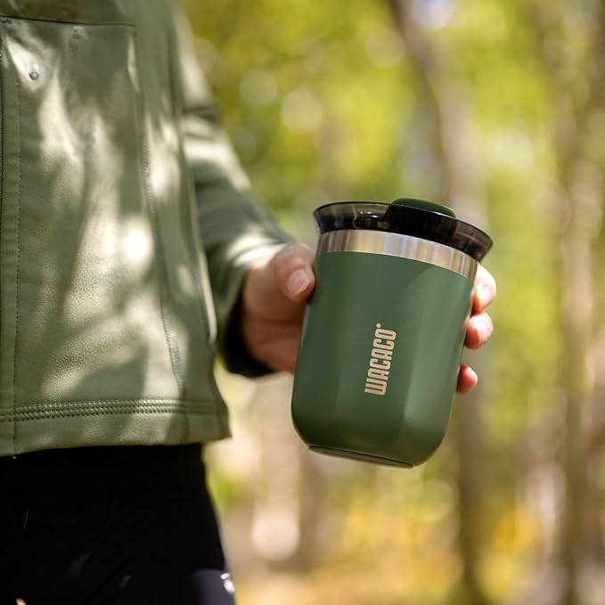 WACACO Octaroma Classico Vacuum Insulated Coffee Mug, Double-wall Stainless Steel Travel Tumbler With Drinking Lid, 6 fl oz (180ml), Pomona Green