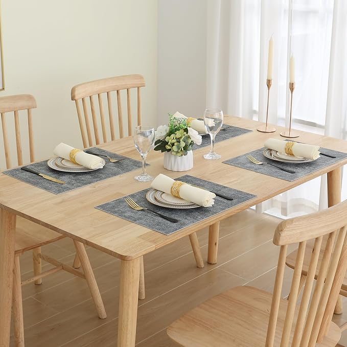 Homaxy PU Faux Leather Placemats for Dining Table, Set of 12, Black & White | Waterproof Wipeable Washable Table Mats, Easy to Clean Anti-Slip Place Mats, 11.8" x 17"