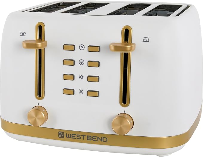 West Bend Timeless 4-Slice Toaster, Stainless Steel, in White Gold | West Bend Timeless 4-Slice Toaster, Bagel, Waffle, Defrost, High-Lift Lever, Stainless Steel, in White Gold