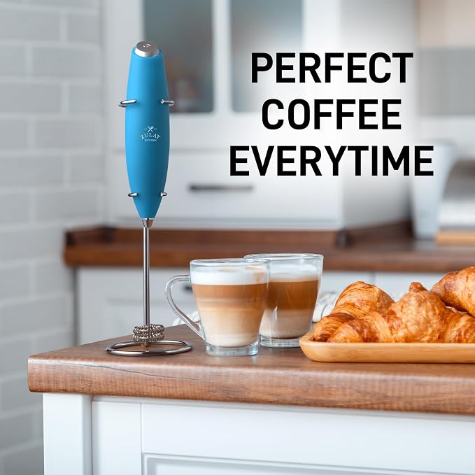 Zulay Kitchen Powerful Milk Frother Wand With Duracell Batteries - Ultra Fast Handheld Drink Mixer - Electric Whisk Foam Maker for Coffee, Lattes, Cappuccino & Matcha - Double Whisk - Teal