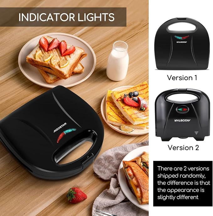 Aigostar Sandwich Maker Flat with Non-stick Deep Grill Surface, Black | 750W, Cool-Touch Handle, Overheat Protection, Compact Electric Grill for Egg, Ham, Steak, Tostadora de Pan, ETL Certificated