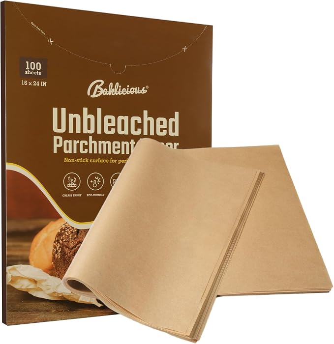 Baklicious 16x24inch 100pcs Unbleached Precut Non-Stick Full Parchment Paper