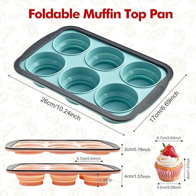RAYBIN 2 Pack Silicone Muffin Pans for Baking, 6 Cup Nonstick Cupcake Pan | Muffin Tins with Metal Frame, Baking Tray Egg Molds, Easy to Pop, Food Grade, BPA Free, Oven & Dishwasher Safe