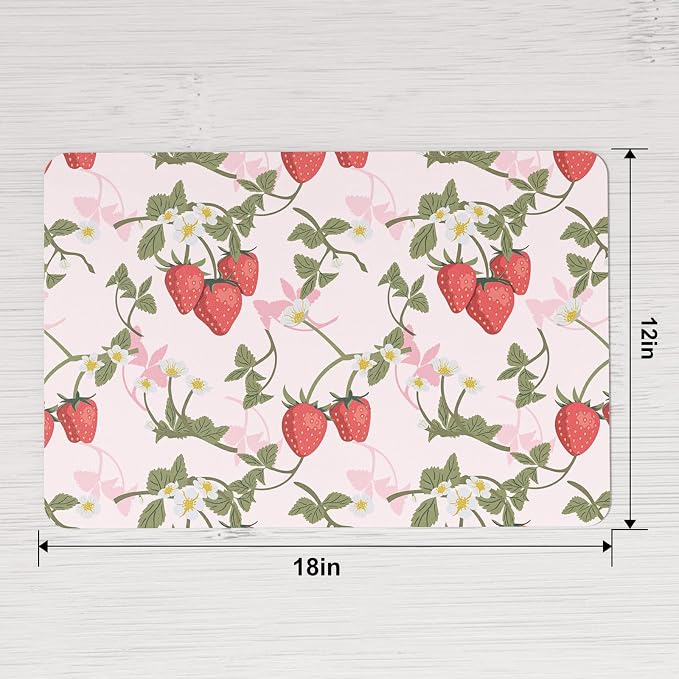 QIYI Leather Placemats Set of 6, 12"x18" Waterproof Table Mats, Strawberry | Faux Leather, Heat Resistant, Anti Slip, Wipeable Place Mats for Kitchen Dinning, Party Table Décor, Sweet Strawberry
