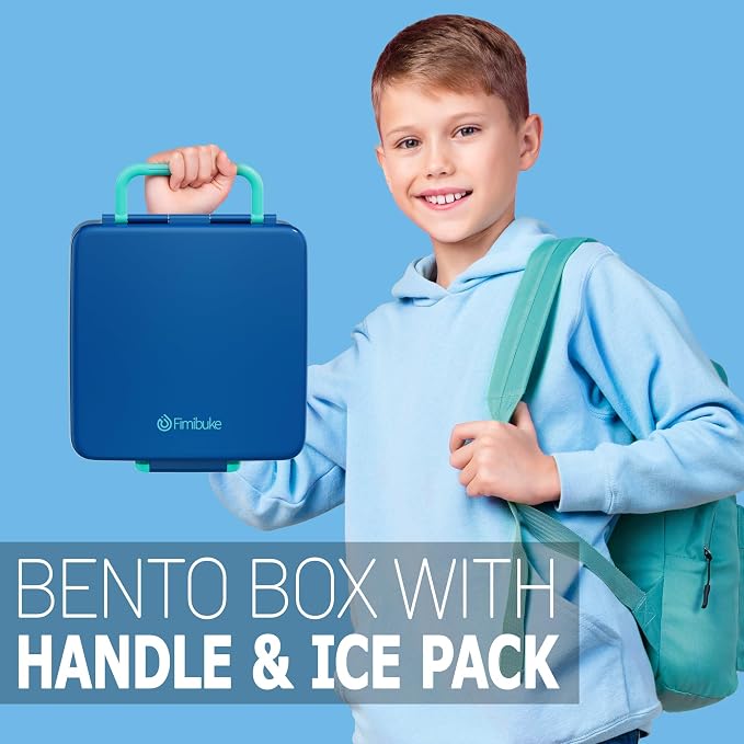 Fimibuke Chill Bento Box for Kids, Toddler Lunch Box with Built-In Ice Pack | Keep Cold Leak Proof BPA Free 4 Compartment Lunch Container with Utensil for Girl Boy School Adult, Microwave Dishwasher Safe