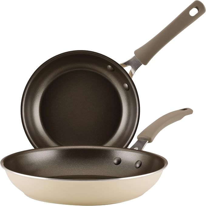 Rachael Ray Cook + Create Nonstick Frying Pans/Skillet Set, 9.5 Inch and 11.75 Inch - Almond