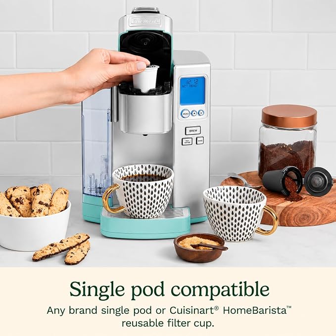 Cuisinart Coffee Maker, Single Serve 72-Ounce Reservoir Coffee Machine, Programmable Brewing & Hot Water Dispenser, Stainless Steel, Robins Egg Blue