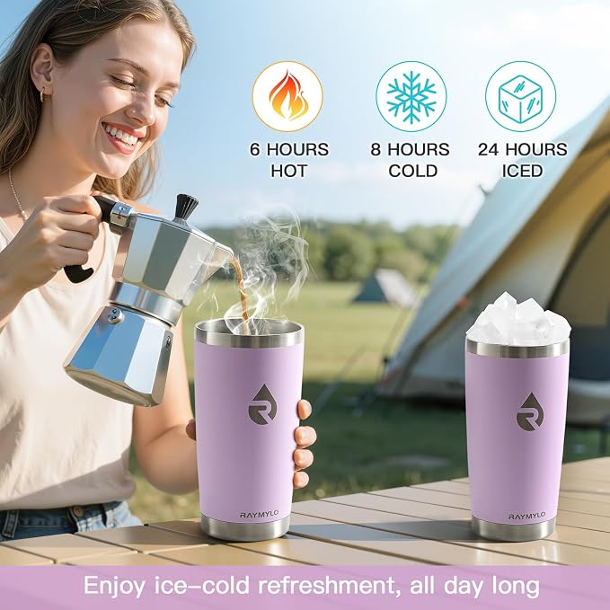 RAYMYLO Travel Coffee Tumbler, Insulated Travel Coffee Mug Cup, 20oz | Detachable Lid for Thoroughly Clean, Cup Holder Friendly for Outdoor, Double-Wall Vacuum Insulation, Spill Proof & BPA Free