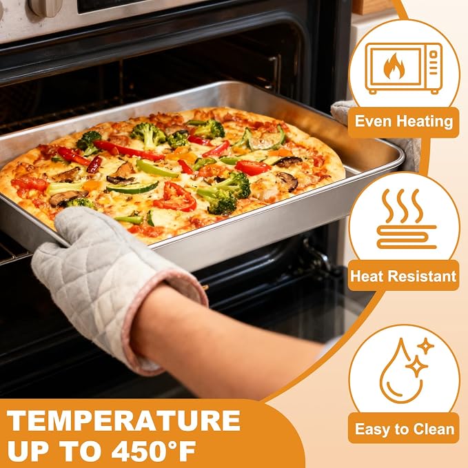 Stainless Steel Baking Pan with Lid, 12⅓ x 9¾ x 2 Inch Deep Rectangle Cake Pans with Cover for Cakes, Brownies, Cookies, Deep Side & Heavy Duty,Dishwasher & Fridge & Oven Safe(2 Pans + 2 Lids)
