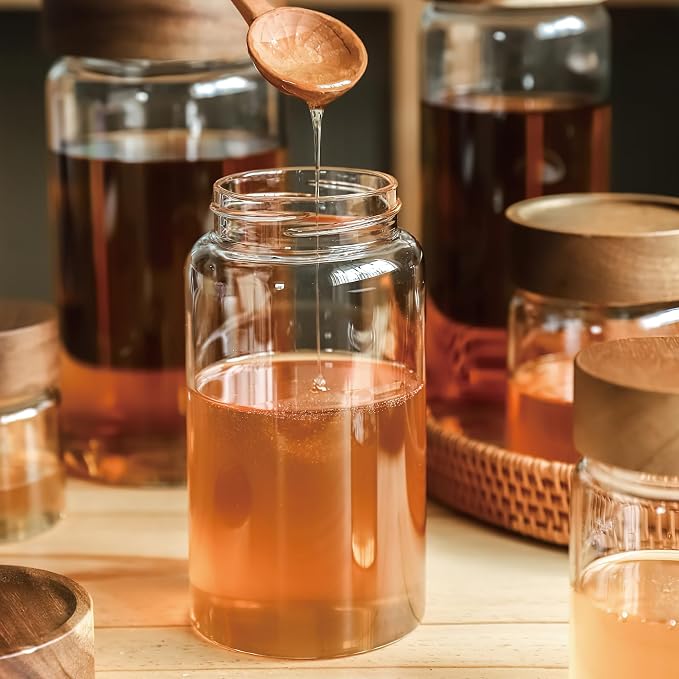 40 oz/1200 ml Clear Glass Storage Canister with Airtight Wooden Screw Lid, Large Tall Cute Decorative Glass Food Container Jar for Coffee,Spice,Candy,Salt,Cookie,Condiment,Pepper,Sugar,Pasta