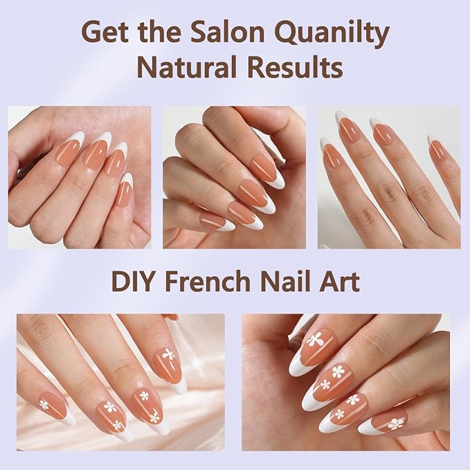 Misssix 150Pcs French Tip Press on Nails Medium Almond Brown Gel Fake Nails | No Need to File Tips Pre-lasting, Fake Nails for Nail Art DIY 15 Sizes