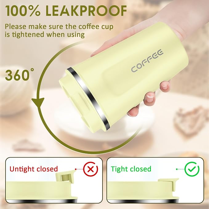 CS COSDDI 12 oz Coffee mug - Stainless Steel Coffee Cup with Leakproof Lid | Stainless Steel Double-wall insulation, 6-Hour Heat Retention, 360°Leak proof, BPA-free, Reusable And To Go Coffee Mug
