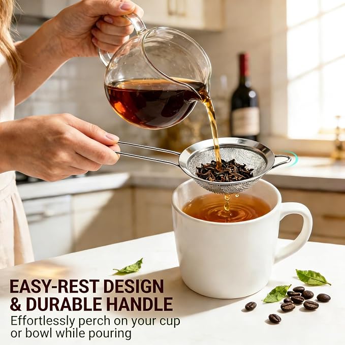 Anaeat Fine Mesh Strainers - Premium Stainless Steel Colander Sieve Sifters, with Durable Mesh and Sturdy Handle, Excellent for Sifting Dry ingredients, Flour, Pastas, Rice, Tea (3.94"）
