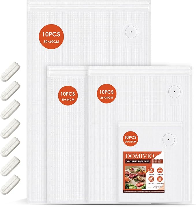 Reusable Sous Vide Bags, 40 Pack Assorted Sizes (10 Small, 20 Large & 10 XL), BPA Free Vacuum Sealer Bags for Food Storage, Works with Handheld & External Vacuum Sealers