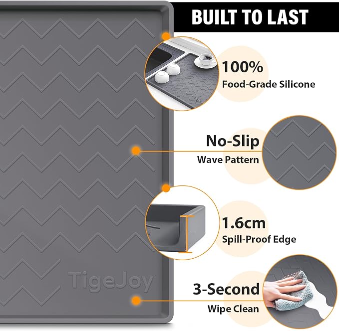 TigeJoy Under Sink Mats for Kitchen Waterproof 22" x 19", Cabinet Liner | Leak-Proof Silicone Mat Sink Protector, Kitchen Essentials Organizer and Storage,Boot or Shoe Tray, Pet Feeding Mat