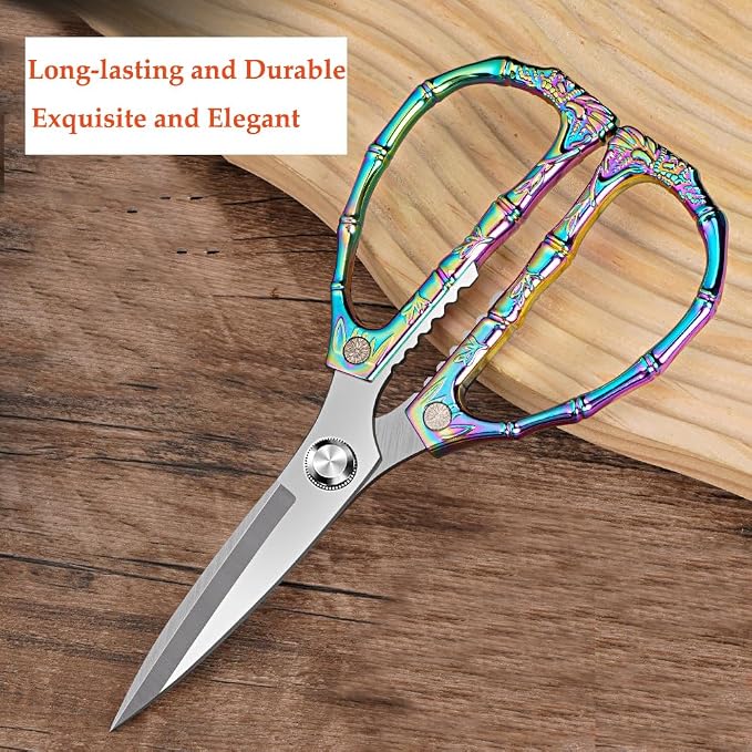 Multi-Purpose Kitchen Shears Scissors, Heavy Duty Stainless Steel Kitchen Scissors for Food with Strong Straight Edge Snips Colorful Handle (Bamboo joint)