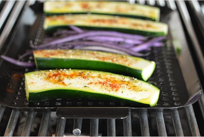 RSVP International Porcelain Coated Steel BBQ Grill Tray/Pan, Outdoor Barbeque Grilling Accessories for Cooking Fish & Vegetables, Dishwasher Safe, Medium, 16.75x10"