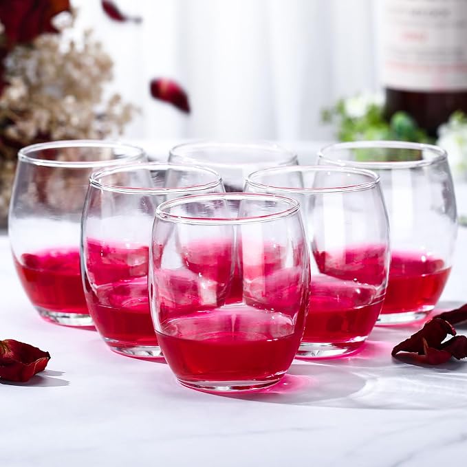 Ziliny 24 Pcs 6 oz Stemless Clear Wine Glasses Glass Cups Recyclable Drinking Glasses for Red or White Wine Cocktail Supplies Party