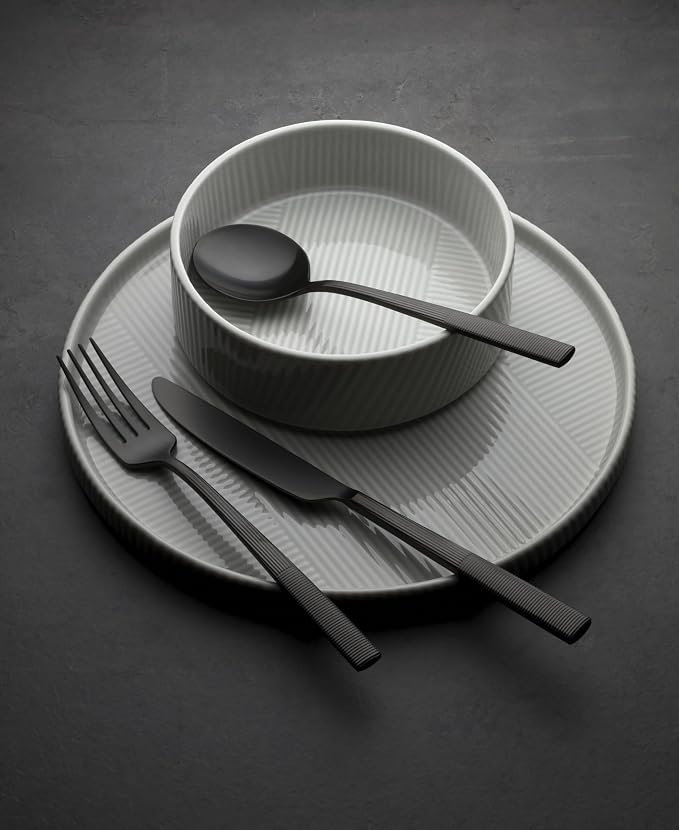 Lenox Modulus Black Satin 20-Piece Silverware Set for 4, Flatware | satin finish, dishwasher safe | includes knives, forks, and spoons | heavy duty, cutlery set for kitchen and dining, utensils