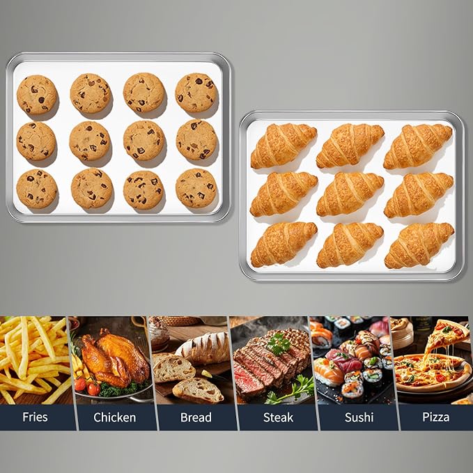 Stainless Steel Baking Sheet Set of 2-16" x 12" x 1" Heavy Duty Cookie Sheets for Baking, Rust & Warp Resistant Oven Tray, Non Toxic & Dishwasher Safe Baking Pans for Cooking, Roasting, Broiling