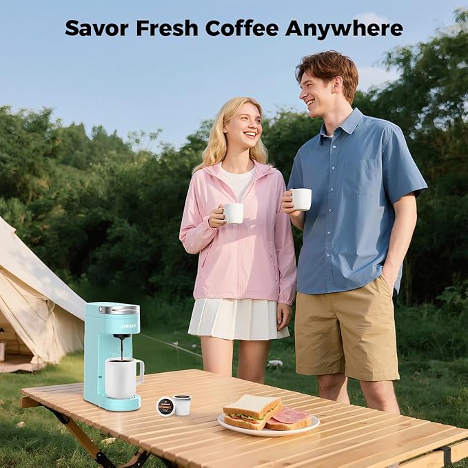 CHULUX Slim Single Serve Coffee Maker, Lightweight Pod Coffee Machine, Cyan | Fast-Heating Boiler System, 4-Hole Needle for Richer Flavor, Adjustable Drip Tray for 7.3" Travel Mug, Food Grade Material