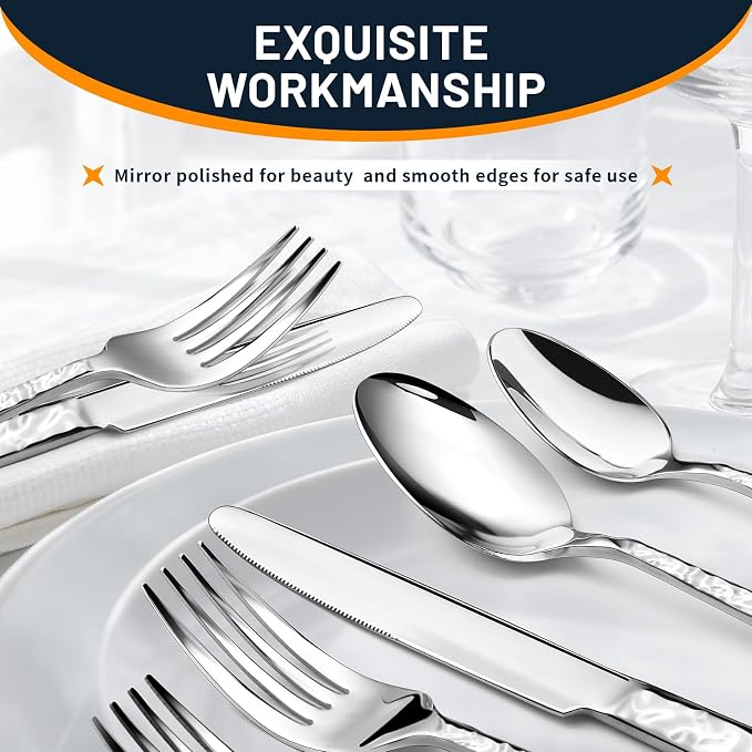 NICE KITCHEN Silverware Set, 40 Piece Heavy Duty Silverware Cutlery Sets | Premium Stainless Steel Flatware Set for 8 with Wavy Patterns, Spoons and Forks Set, Mirror Polished, Dishwasher Safe