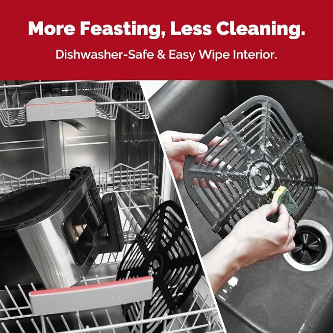 8.5QT Digital Air Fryer, XL Stainless Steel Oven with Clear Window | HEALTHY COOKING: Large air fryer for 5-6 people; PFAS-free coating for toxin-free meals & effortless dishwasher clean.