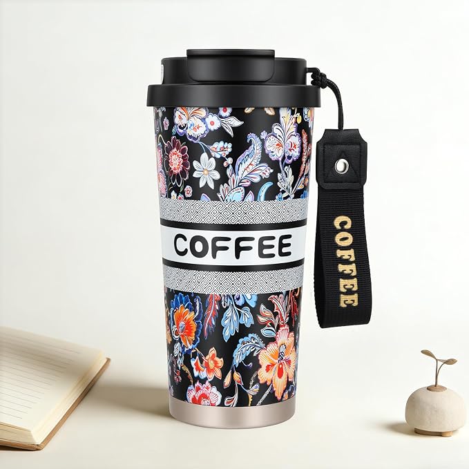 Stainless steel insulated Tumbler Portable leak-proof coffee mug 18oz sports water Bottle suitable for car cup holder BPA-free insulated water bottle for sports，school，travel，Colorful black