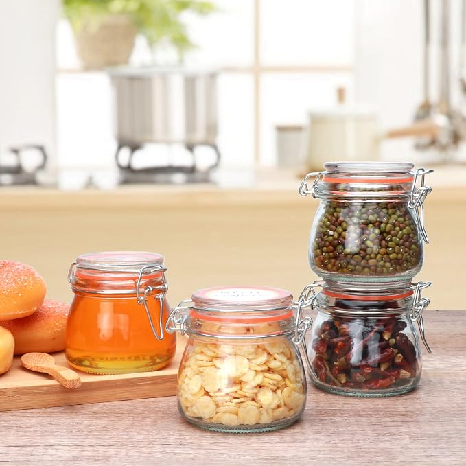 Flrolove 5oz 6pack Small Glass Jars with Airtight Lid, Glass Spice Jars | Mini Glass Food Storage Containers with Lids, Mason Jars for Cereal, Flour, Cookie, Spice, Honey, Herbs, Wedding Favors