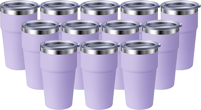 MEWAY 16oz Tumbler Double Wall Vacuum Insulated Travel Mug Bulk, Stainless Steel Tumblers with Lid, Powder Coated Coffee Cups for Cold & Hot Drinks (Lavender,12 Pack)