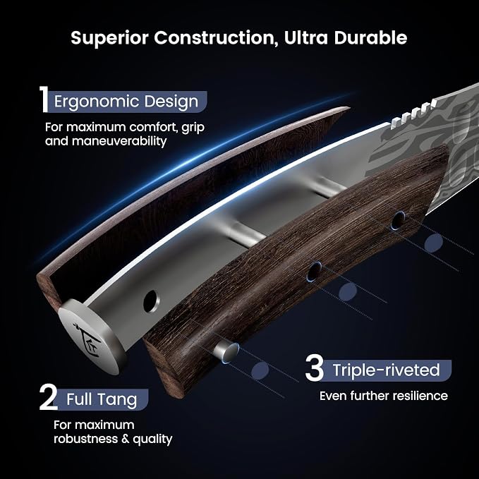 Gyutou Chef Knife, 9.5 Inch Japanese Style Kitchen Knife | Ultra Sharp Durable Professional-grade for Slicing, Chopping, Dicing, Ergonomic Anti-slip Handle, Trusted by chefs