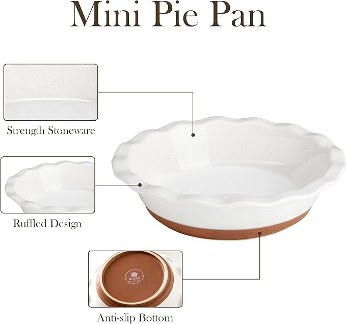 MALACASA Ceramic Mini Pie Pans Set of 6, 6 Inch Pie Plates for Baking with Ruffled Edge, Small Quiche Baking Dish Pans Tart Pans, Individual Pot Pie Plates, Microwave & Oven Safe, Khaki White | Khaki White Small Pie Plates for baking for Quiche, Tart, ...