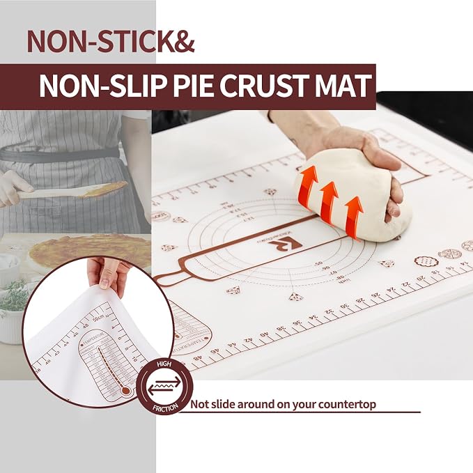 Silicone Baking Mat 16"L x 24"W, Extra Thick Dough Rolling Pad with Measurements and Edge Heightening, Non-stick Food Grade Silicone Pastry Mat for Pastry, Bread, Cookies (Transparent)